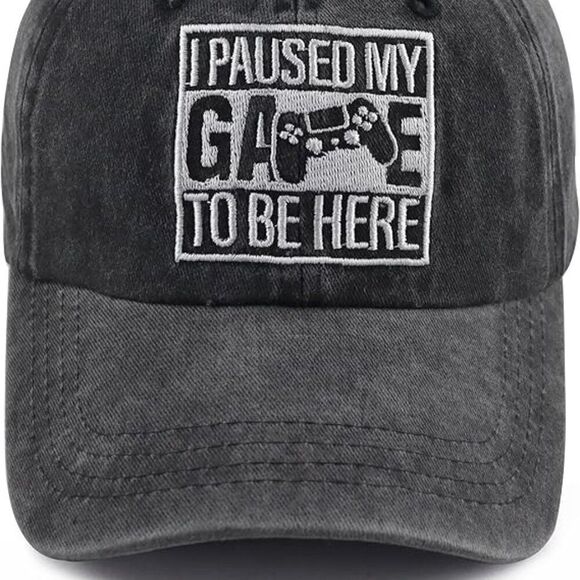 I Paused My Game to Be Here Hat Adjustable Cotton Embroidered Gamer Baseball Cap - Picture 1 of 6